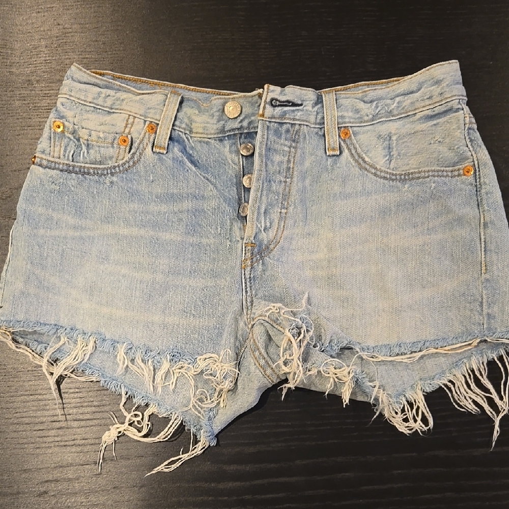 Levi's Light Blue Frayed Denim Shorts